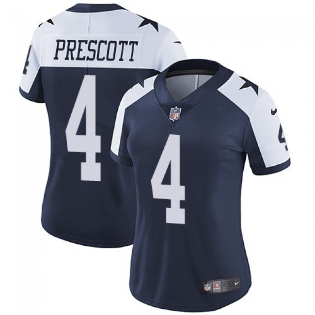 Women's Cowboys #4 Dak Prescott Navy Blue Thanksgiving Stitched NFL Vapor Untouchable Limited Throwback Jersey