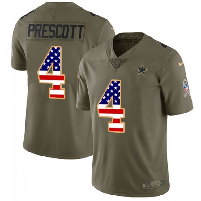 Dallas Cowboys #4 Dak Prescott Olive-USA Flag Youth Stitched NFL Limited 2017 Salute to Service Jersey