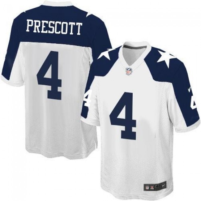 Dallas Cowboys #4 Dak Prescott White Thanksgiving Throwback Youth Stitched NFL Elite Jersey