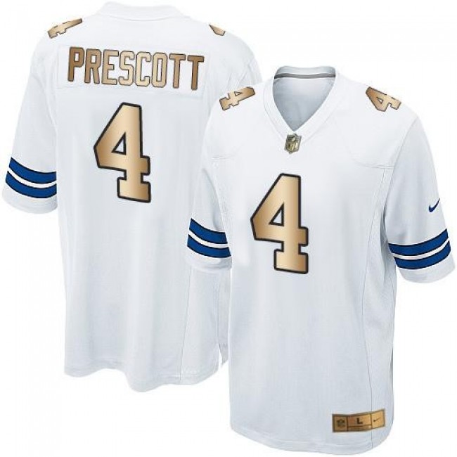 Dallas Cowboys #4 Dak Prescott White Youth Stitched NFL Elite Gold Jersey