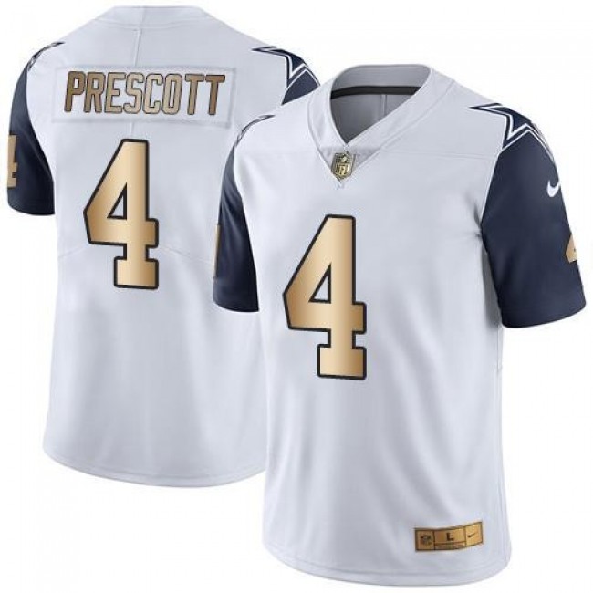 Dallas Cowboys #4 Dak Prescott White Youth Stitched NFL Limited Gold Rush Jersey