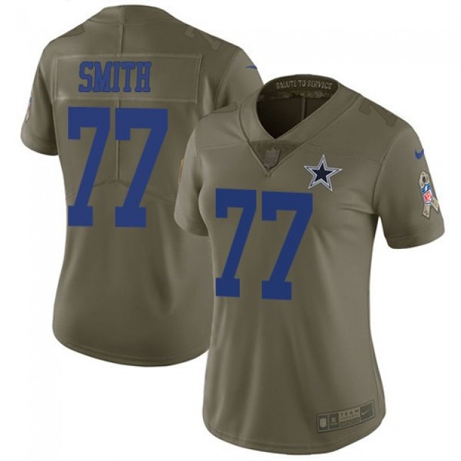 Women's Cowboys #77 Tyron Smith Olive Stitched NFL Limited 2017 Salute to Service Jersey