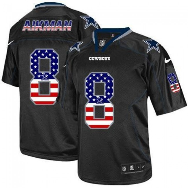Nike Cowboys #8 Troy Aikman Black Men's Stitched NFL Elite USA Flag Fashion Jersey