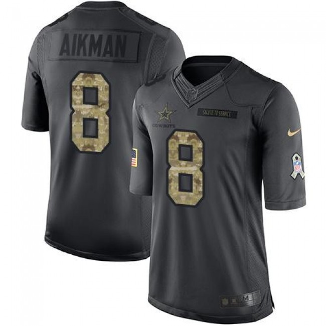 Dallas Cowboys #8 Troy Aikman Black Youth Stitched NFL Limited 2016 Salute to Service Jersey