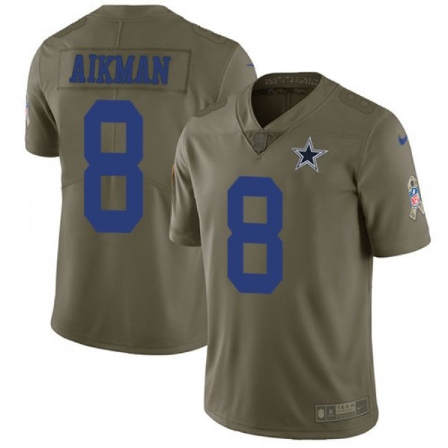 Dallas Cowboys #8 Troy Aikman Olive Youth Stitched NFL Limited 2017 Salute to Service Jersey