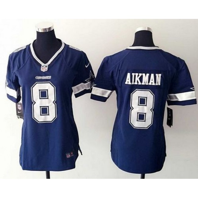 Women's Cowboys #8 Troy Aikman Ware Navy Blue Team Color Stitched NFL Elite Jersey