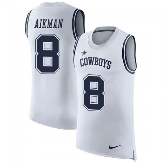 Nike Cowboys #8 Troy Aikman White Men's Stitched NFL Limited Rush Tank Top Jersey