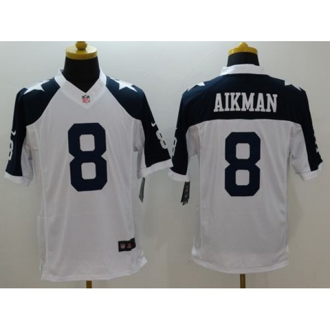 Nike Cowboys #8 Troy Aikman White Thanksgiving Throwback Men's Stitched NFL Limited Jersey