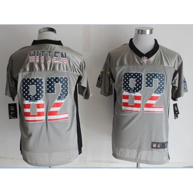Nike Cowboys #82 Jason Witten Grey Men's Stitched NFL Elite USA Flag Fashion Jersey