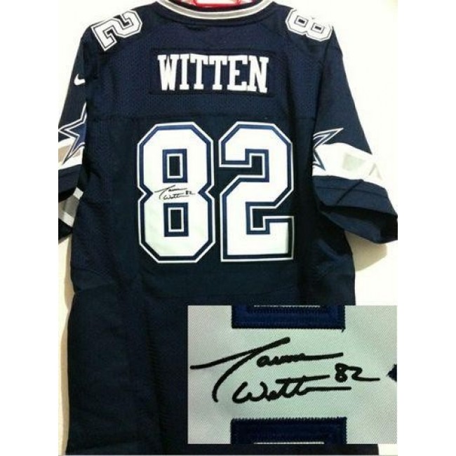 Nike Cowboys #82 Jason Witten Navy Blue Team Color Men's Stitched NFL Elite Autographed Jersey