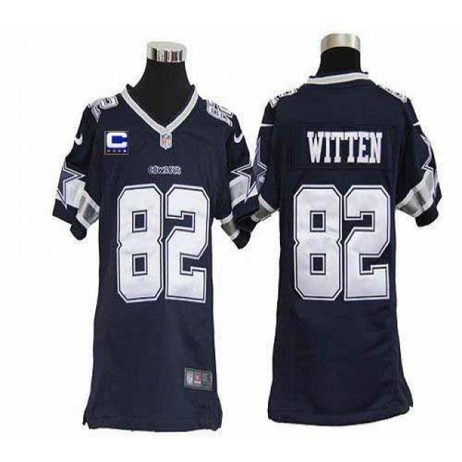 Dallas Cowboys #82 Jason Witten Navy Blue Team Color With C Patch Youth Stitched NFL Elite Jersey