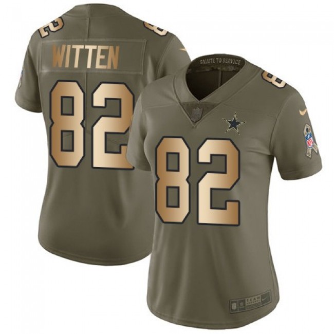 Women's Cowboys #82 Jason Witten Olive Gold Stitched NFL Limited 2017 Salute to Service Jersey
