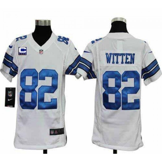 Dallas Cowboys #82 Jason Witten White With C Patch Youth Stitched NFL Elite Jersey