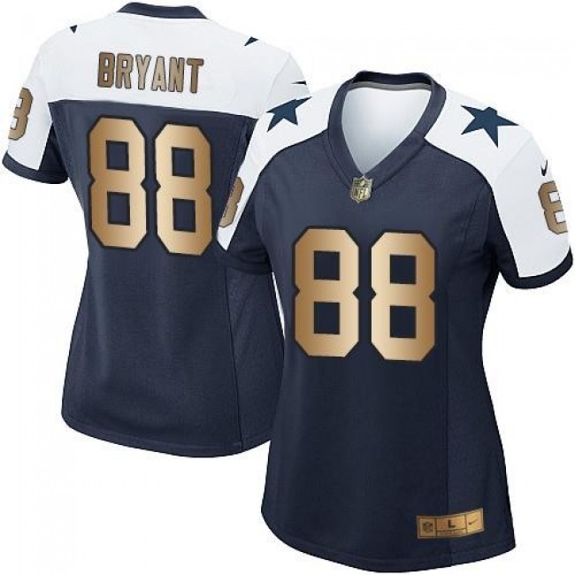 Women's Cowboys #88 Dez Bryant Navy Blue Thanksgiving Throwback Stitched NFL Elite Gold Jersey