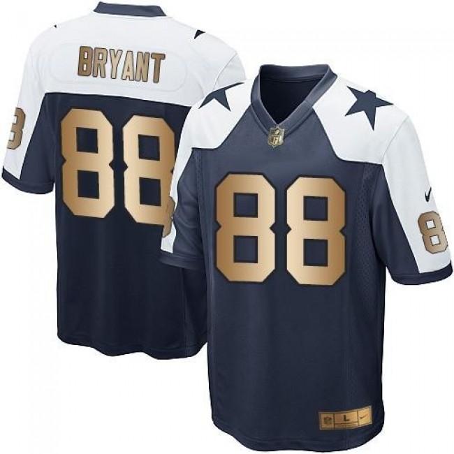 Dallas Cowboys #88 Dez Bryant Navy Blue Thanksgiving Throwback Youth Stitched NFL Elite Gold Jersey