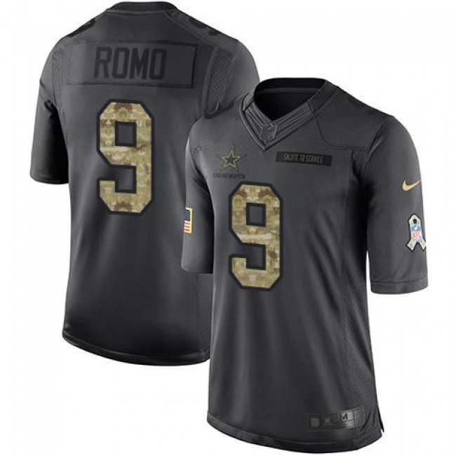 Dallas Cowboys #9 Tony Romo Black Youth Stitched NFL Limited 2016 Salute to Service Jersey