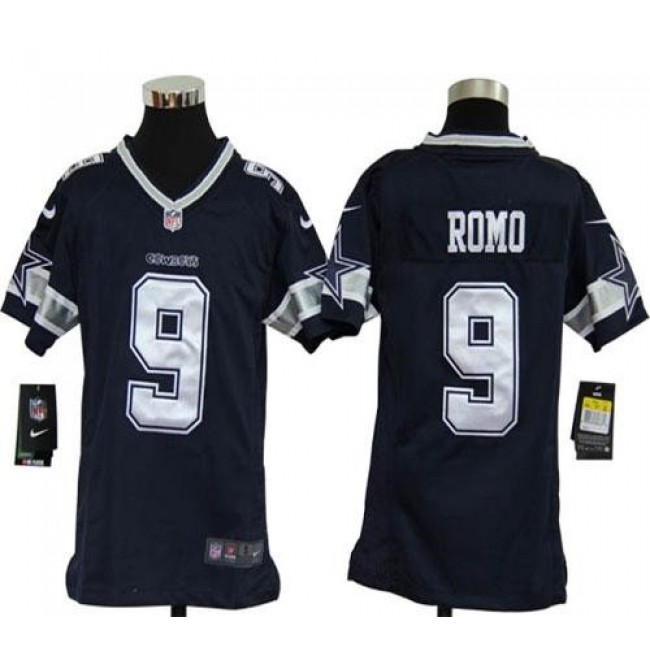 Dallas Cowboys #9 Tony Romo Navy Blue Team Color Youth Stitched NFL Elite Jersey