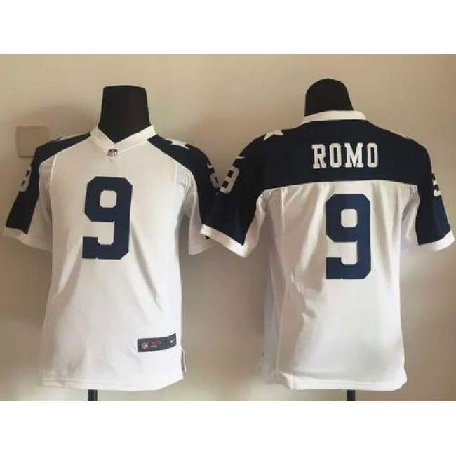 Dallas Cowboys #9 Tony Romo White Thanksgiving Youth Throwback Stitched NFL Elite Jersey