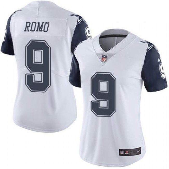 Women's Cowboys #9 Tony Romo White Stitched NFL Limited Rush Jersey