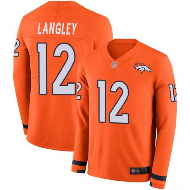 Men's Broncos #12 Brendan Langley Orange Team Color Men's Stitched NFL Limited Therma Long Sleeve Jersey