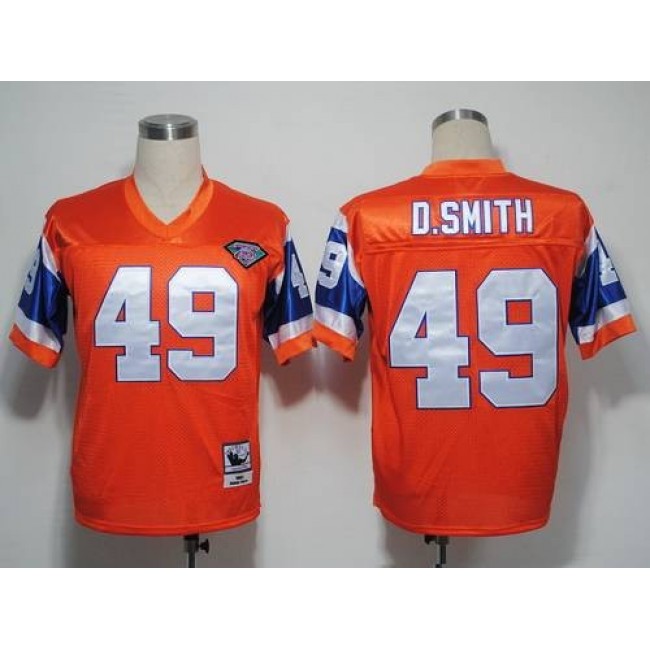 Mitchel and Ness Broncos #49 Dennis Smith Orange With 75 Anniversary Patch Stitched Throwback NFL Jersey