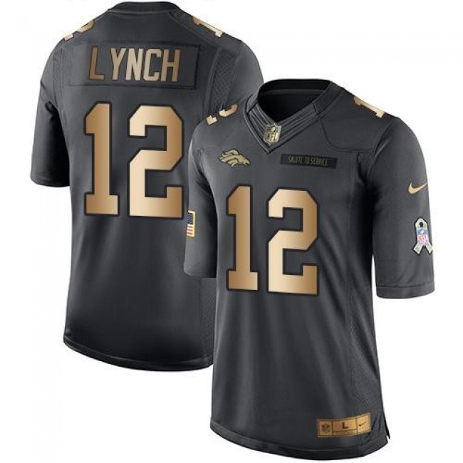 Denver Broncos #12 Paxton Lynch Black Youth Stitched NFL Limited Gold Salute to Service Jersey