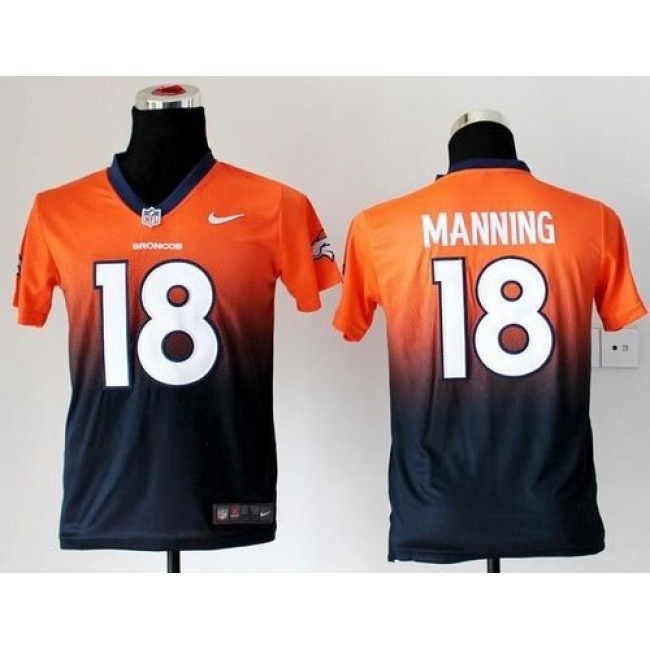 Denver Broncos #18 Peyton Manning Orange-Blue Youth Stitched NFL Elite Fadeaway Fashion Jersey