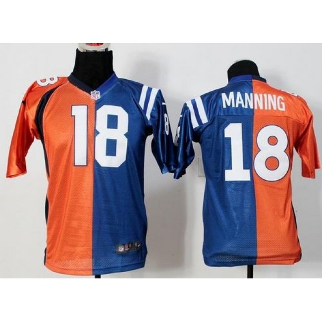 Denver Broncos #18 Peyton Manning Orange-Blue Youth Stitched NFL Elite Split Indianapolis Colts Jersey