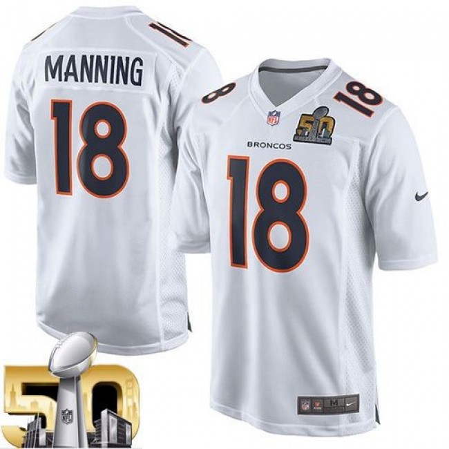 Denver Broncos #18 Peyton Manning White Super Bowl 50 Youth Stitched NFL Game Event Jersey