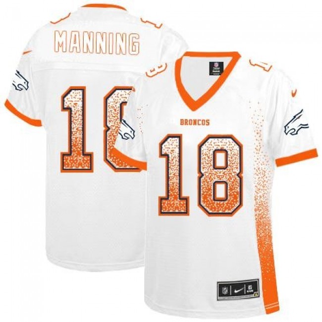Women's Broncos #18 Peyton Manning White Stitched NFL Elite Drift Jersey