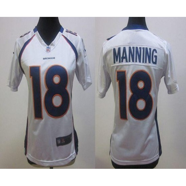 Women's Broncos #18 Peyton Manning White Stitched NFL Elite Jersey