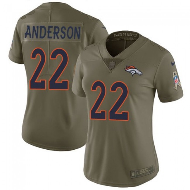 Women's Broncos #22 C.J. Anderson Olive Stitched NFL Limited 2017 Salute to Service Jersey