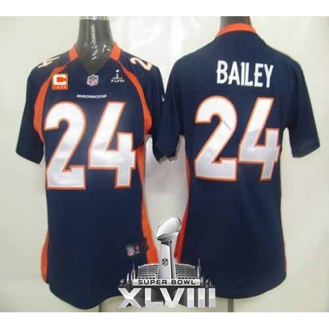 Women's Broncos #24 Champ Bailey Blue Alternate With C Patch Super Bowl XLVIII Stitched NFL Elite Jersey