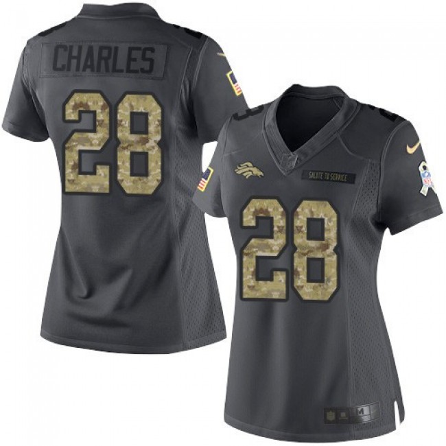 Women's Broncos #28 Jamaal Charles Black Stitched NFL Limited 2016 Salute to Service Jersey