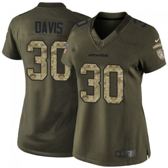 Women's Broncos #30 Terrell Davis Green Stitched NFL Limited Salute to Service Jersey