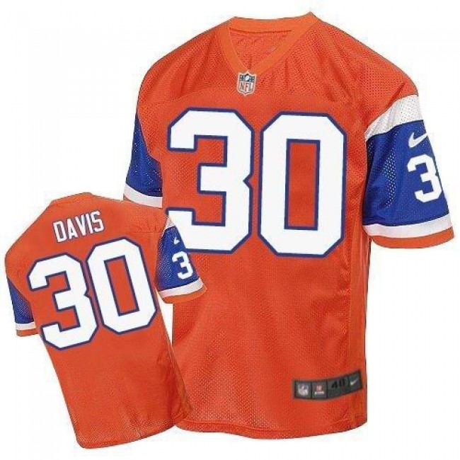 Nike Broncos #30 Terrell Davis Orange Throwback Men's Stitched NFL Elite Jersey
