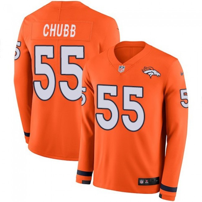 Nike Broncos #55 Bradley Chubb Orange Team Color Men's Stitched NFL Limited Therma Long Sleeve Jersey