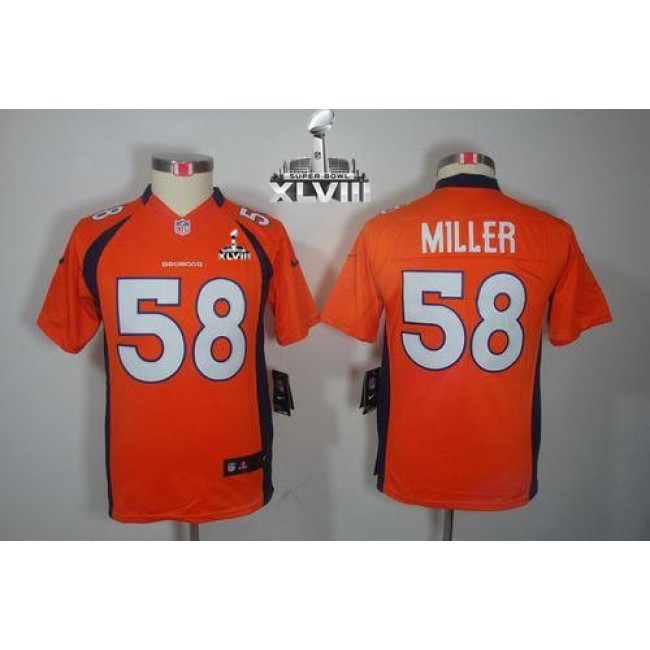 Denver Broncos #58 Von Miller Orange Team Color Super Bowl XLVIII Youth Stitched NFL Limited Jersey