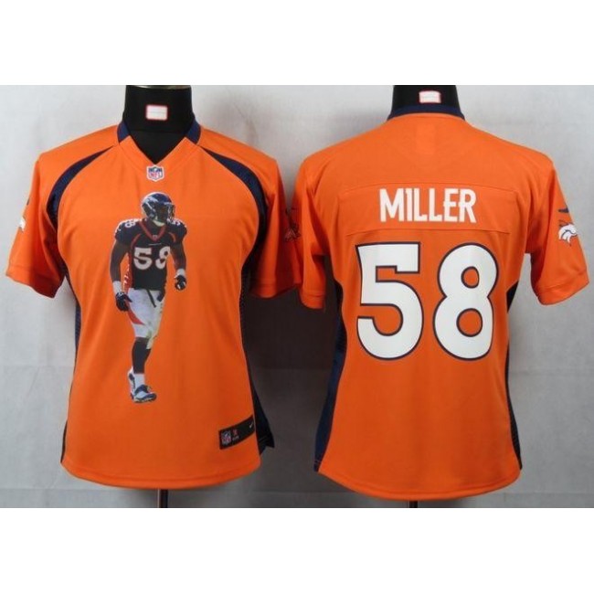 Women's Broncos #58 Von Miller Orange Team Color Portrait NFL Game Jersey
