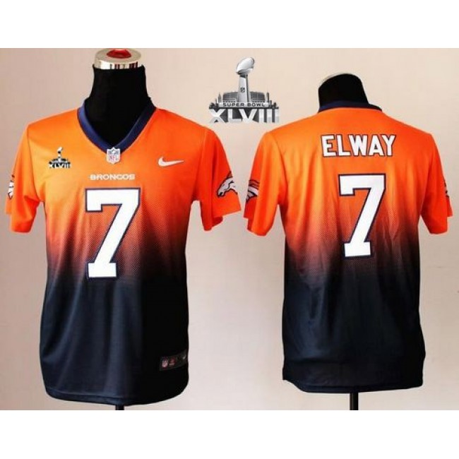 Denver Broncos #7 John Elway Orange-Blue Super Bowl XLVIII Youth Stitched NFL Elite Fadeaway Fashion Jersey