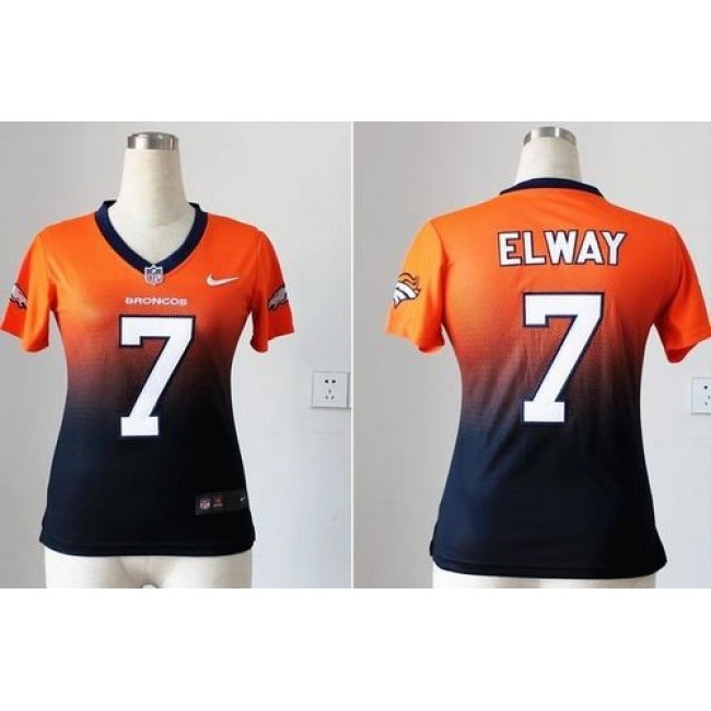Women's Broncos #7 John Elway Orange Blue Stitched NFL Elite Fadeaway Jersey