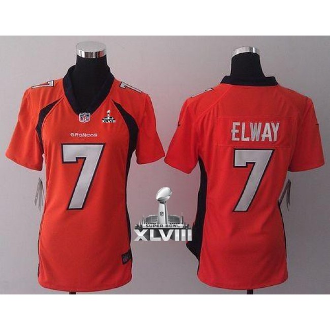 Women's Broncos #7 John Elway Orange Team Color Super Bowl XLVIII Stitched NFL New Elite Jersey