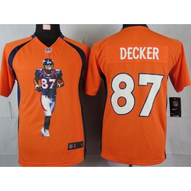 Denver Broncos #87 Eric Decker Orange Team Color Youth Portrait Fashion NFL Game Jersey