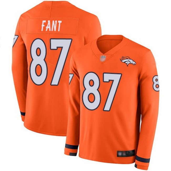 Nike Broncos #87 Noah Fant Orange Team Color Men's Stitched NFL Limited Therma Long Sleeve Jersey