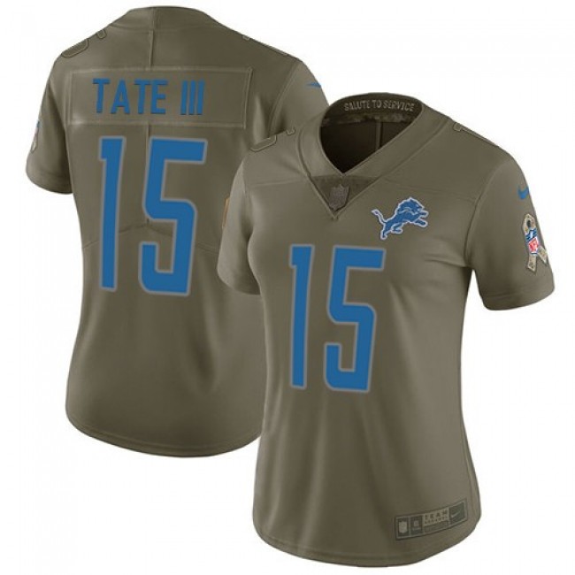 Women's Lions #15 Golden Tate III Olive Stitched NFL Limited 2017 Salute to Service Jersey