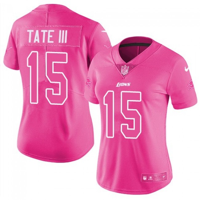 Women's Lions #15 Golden Tate III Pink Stitched NFL Limited Rush Jersey