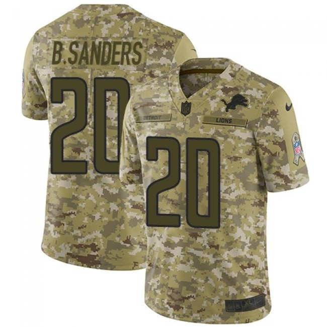 Nike Lions #20 Barry Sanders Camo Men's Stitched NFL Limited 2018 Salute To Service Jersey