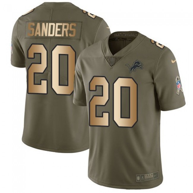 Detroit Lions #20 Barry Sanders Olive-Gold Youth Stitched NFL Limited 2017 Salute to Service Jersey