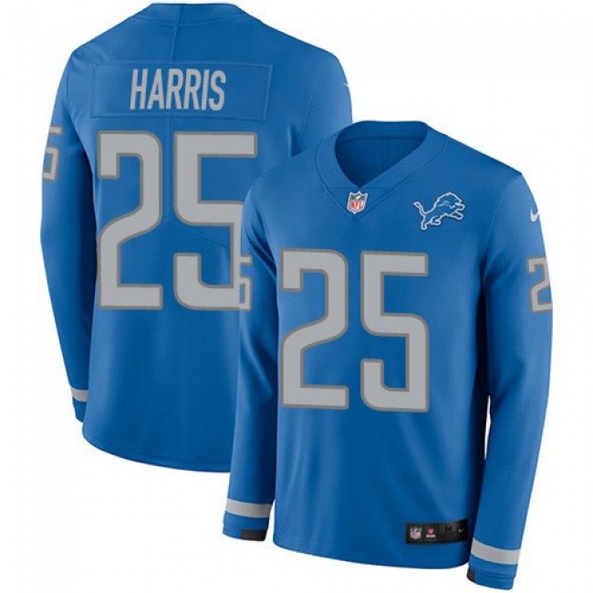 Nike Lions #25 Will Harris Blue Team Color Men's Stitched NFL Limited Therma Long Sleeve Jersey