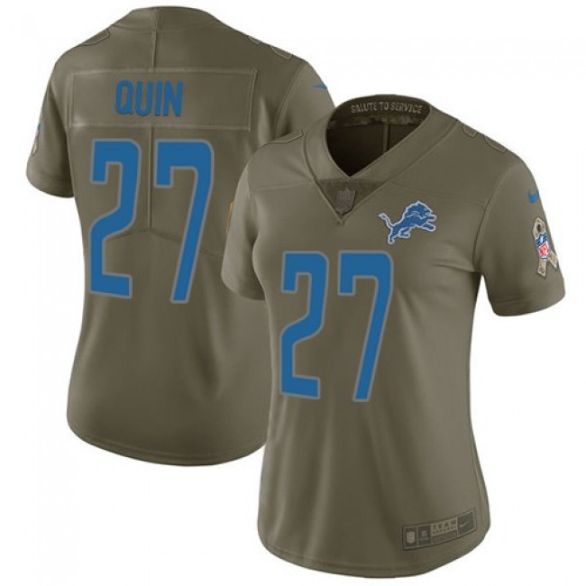 Women's Lions #27 Glover Quin Olive Stitched NFL Limited 2017 Salute to Service Jersey
